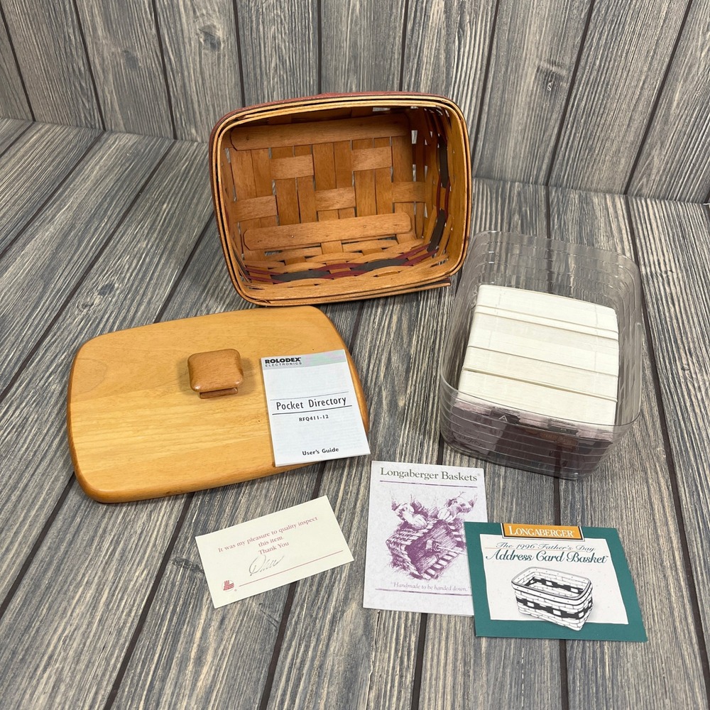 Longaberger Address Card Basket Vintage 1996 Fathers Day Set Rolodex File USA